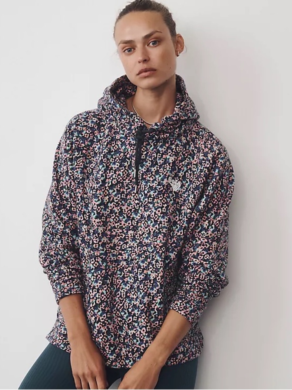 Gola x Anthropologie Blue Motif Floral Hooded Sweatshirt Size XL Like New